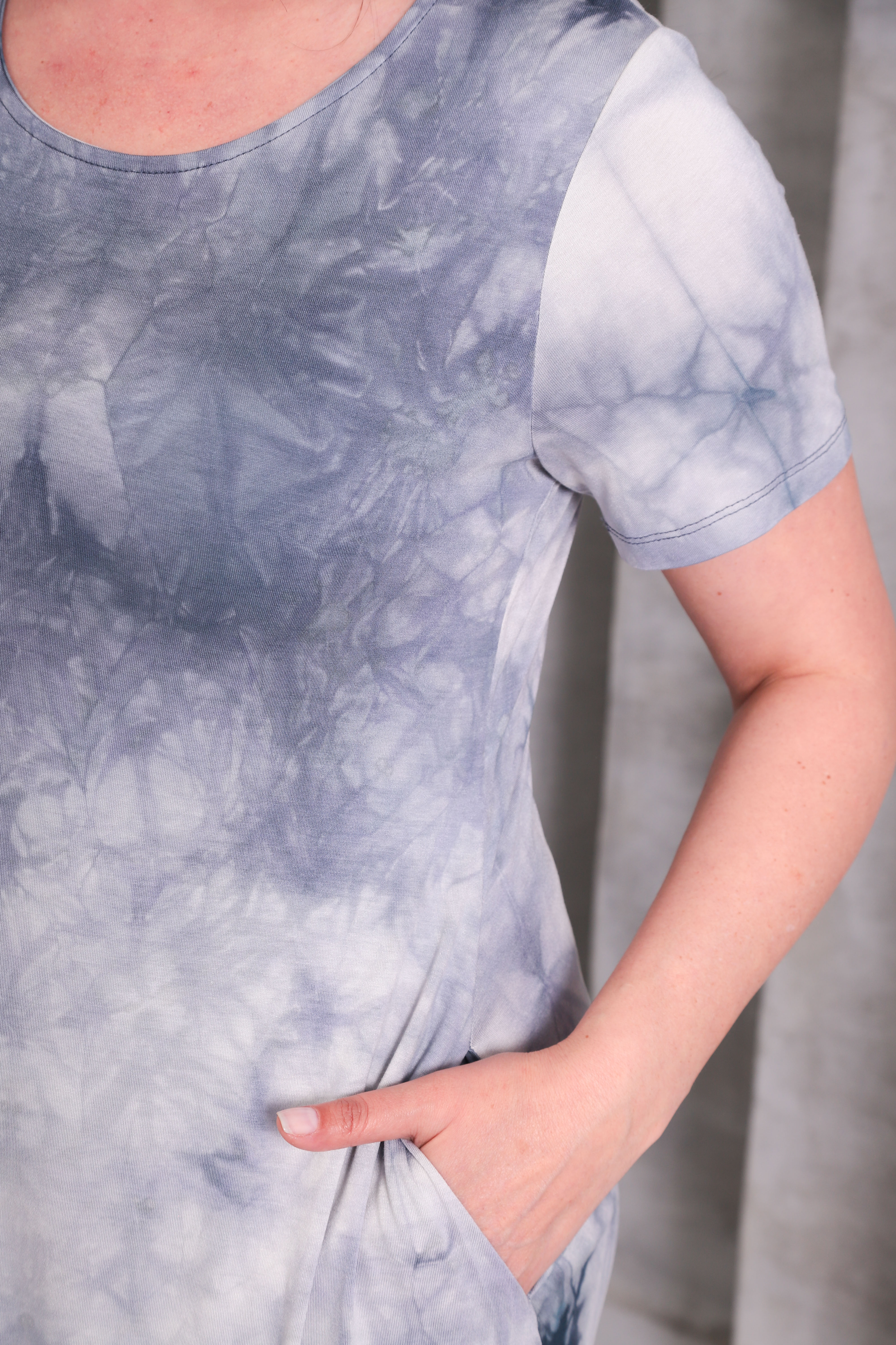 Bisiklet Yaka Cepli Midi Boy Elbise